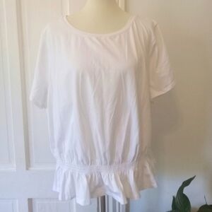 Eloquii White Short Sleeved Blouse with Elastic  Drop Waist, Size 26/28